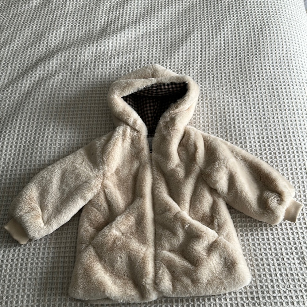 Zara Toddler Girls Faux Fur Jacket with Hood